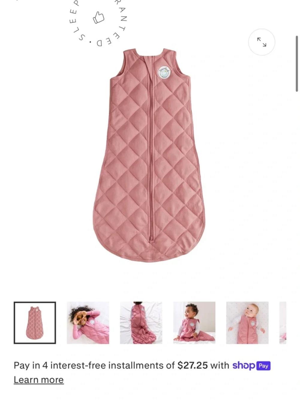 Dreamland Baby quilted weighted Sleep Sack with 2 way Front Zip